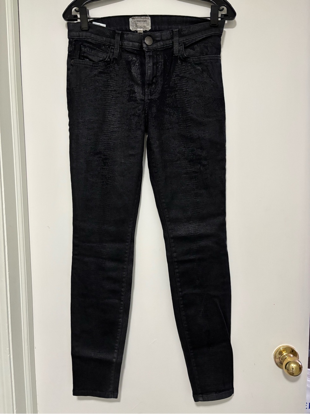 Current/Elliott Black Denim Jeans with Worn-Edge Label